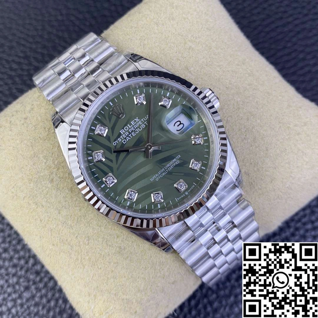 FlexibleFit Rolex Datejust M126234 36MM Clean Factory Stainless Steel Green Motif Dial Diamond Hourmarker 690