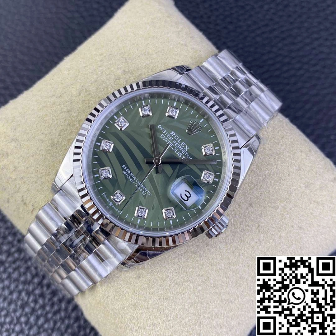 FlexibleFit Rolex Datejust M126234 36MM Clean Factory Stainless Steel Green Motif Dial Diamond Hourmarker 690