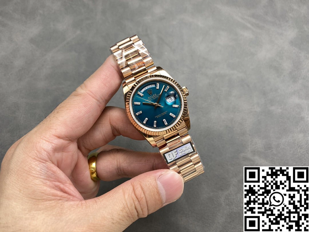 Flexible Rolex Day Date 36mm M128235-0085 QF Factory v5 Tungsten Steel Rose Gold Blue Dial 943
