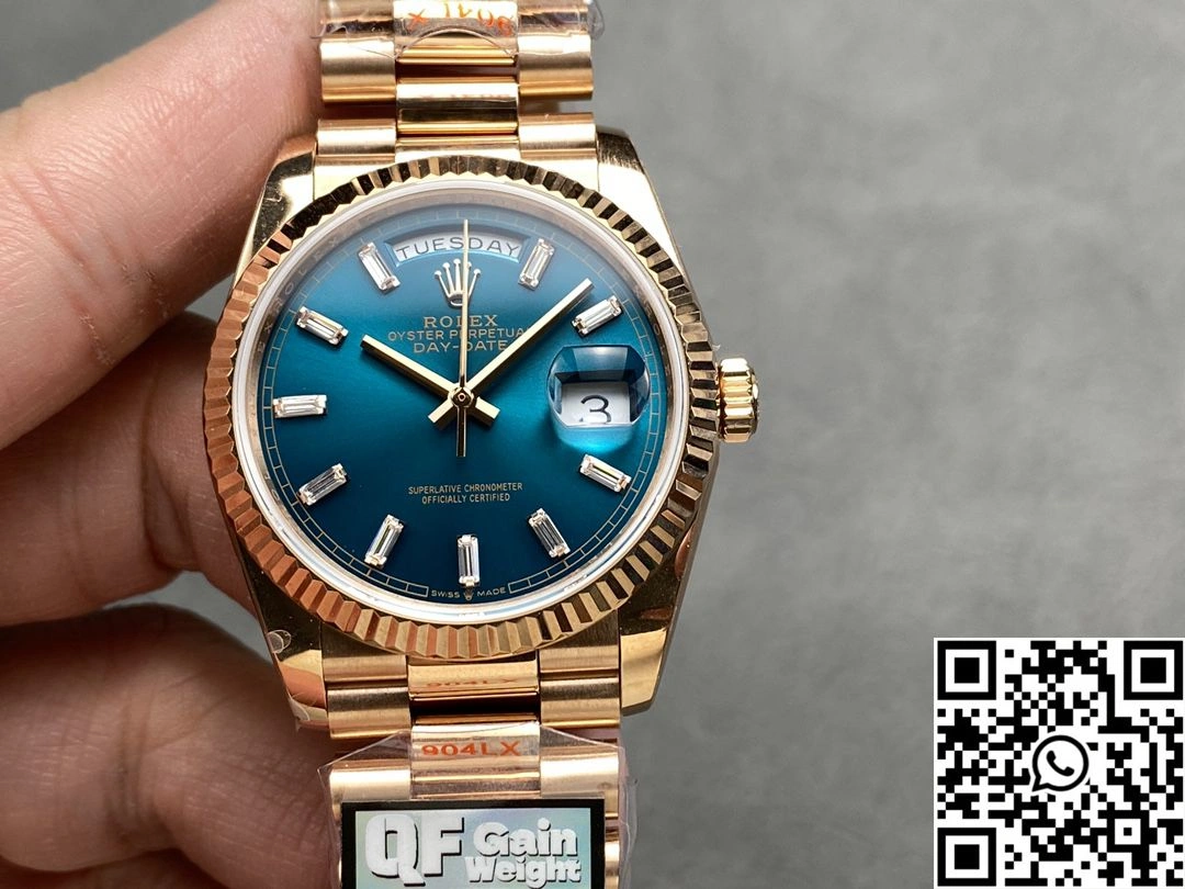 Flexible Rolex Day Date 36mm M128235-0085 QF Factory v5 Tungsten Steel Rose Gold Blue Dial 943