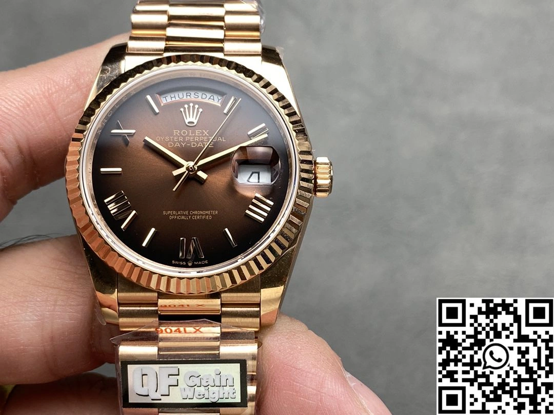 StreetReady Rolex Day Date 36mm M128235 QF Factory v5 Tungsten Steel Rose Gold Chocalate Dial 961