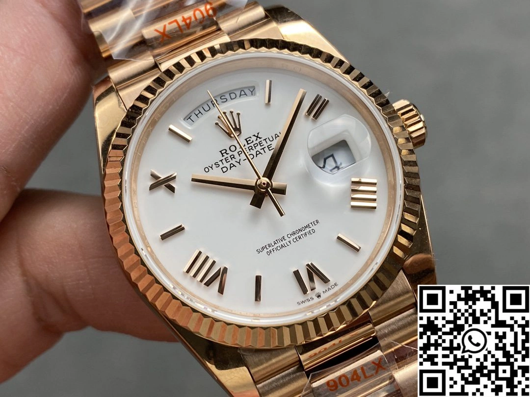 Rolex Day Date 36mm M128235 QF Factory v5 Tungsten Steel Rose Gold White Dial HighPerformance 951