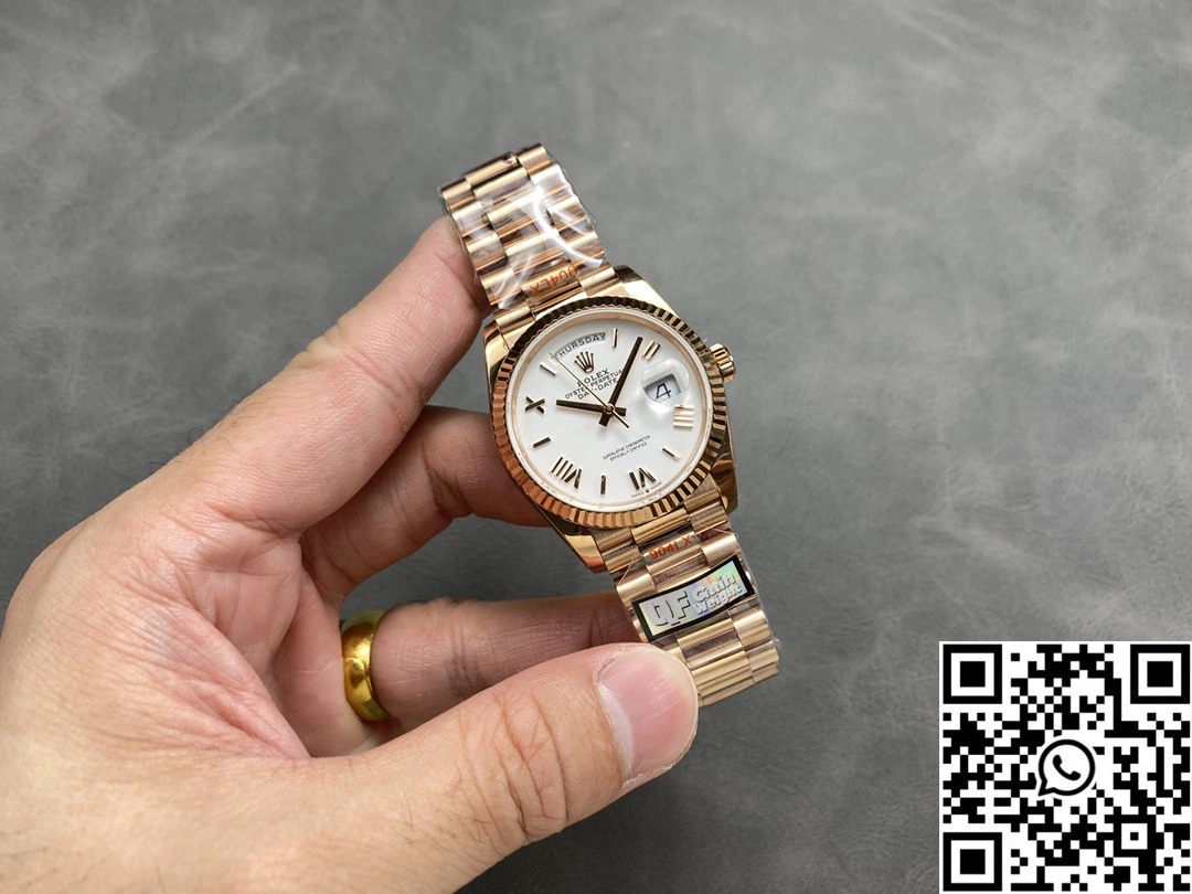 Rolex Day Date 36mm M128235 QF Factory v5 Tungsten Steel Rose Gold White Dial HighPerformance 951
