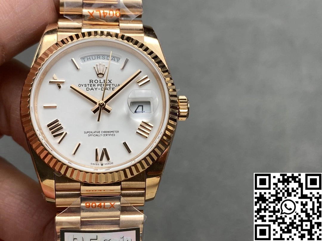 Rolex Day Date 36mm M128235 QF Factory v5 Tungsten Steel Rose Gold White Dial HighPerformance 951
