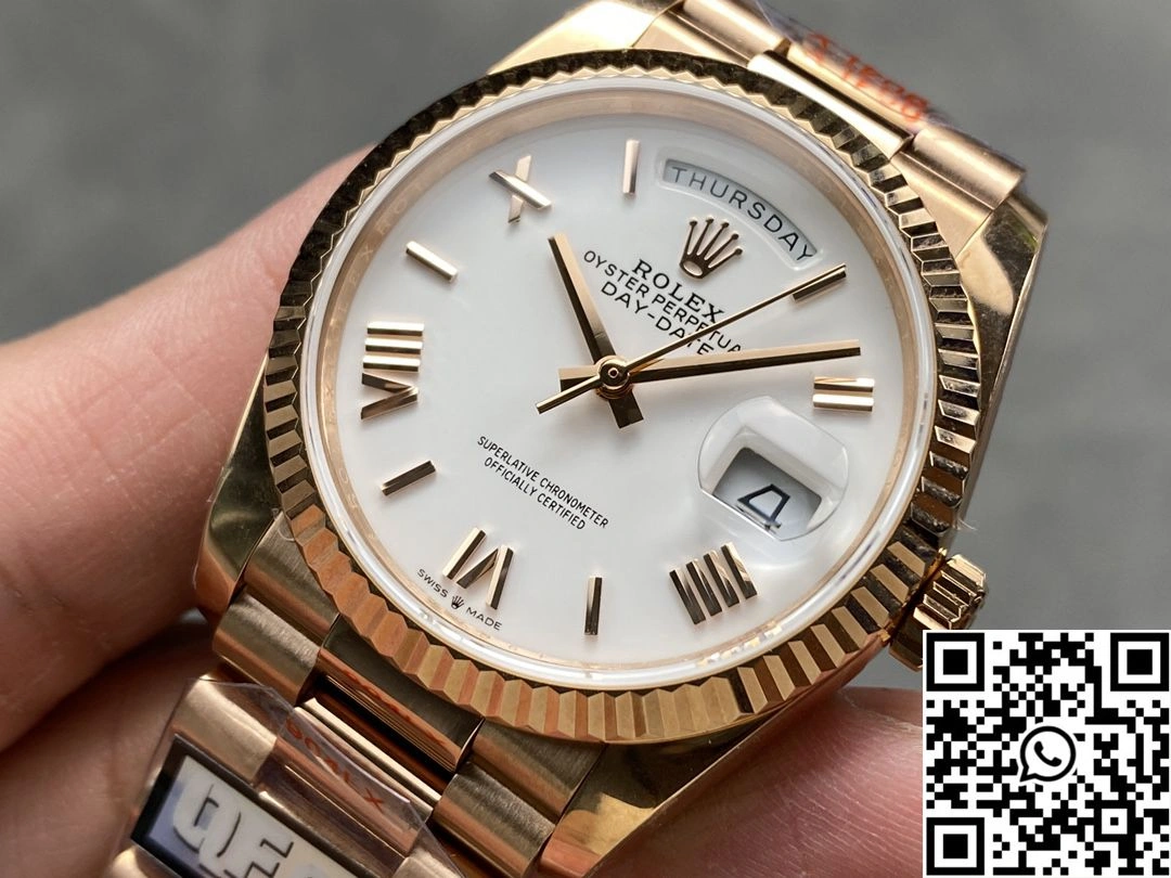 Rolex Day Date 36mm M128235 QF Factory v5 Tungsten Steel Rose Gold White Dial HighPerformance 951