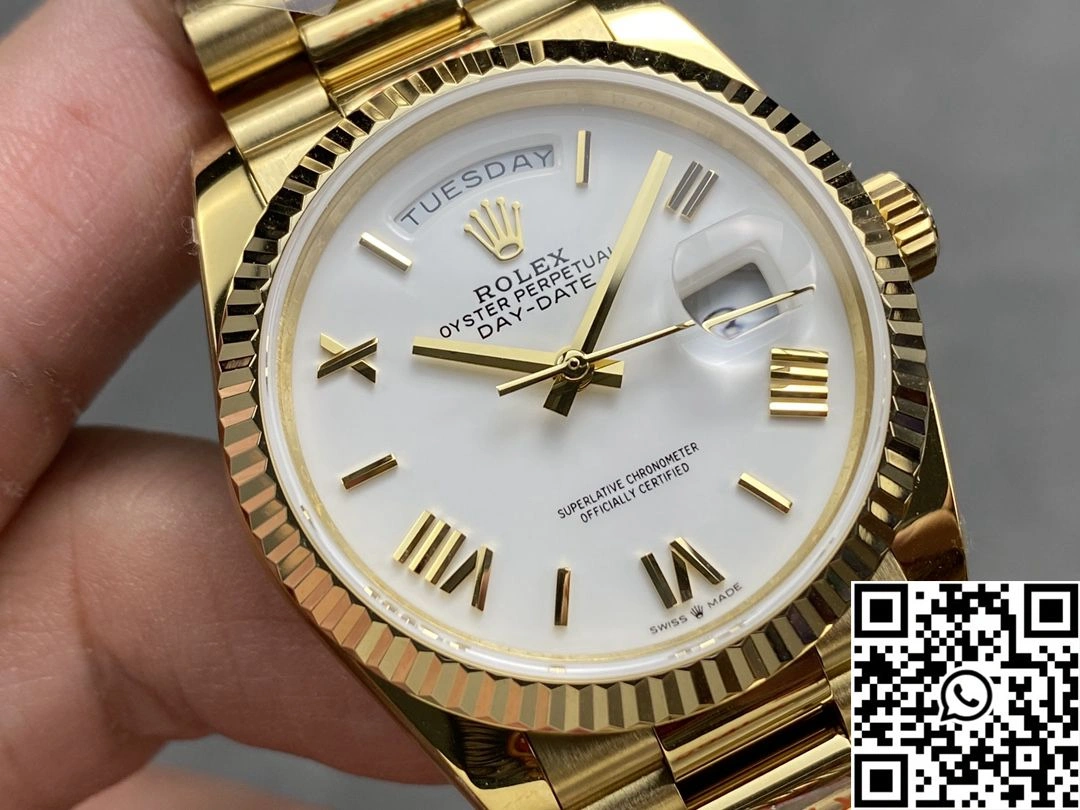 Rolex Day Date 36mm M128238-0113 QF Factory v5 Tungsten Steel Yellow Gold White Dial Resilient 987