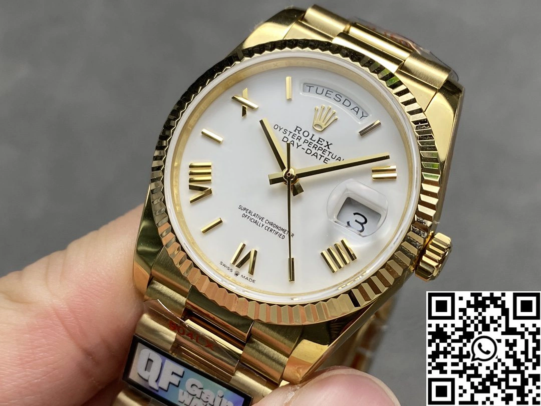 Rolex Day Date 36mm M128238-0113 QF Factory v5 Tungsten Steel Yellow Gold White Dial Resilient 987