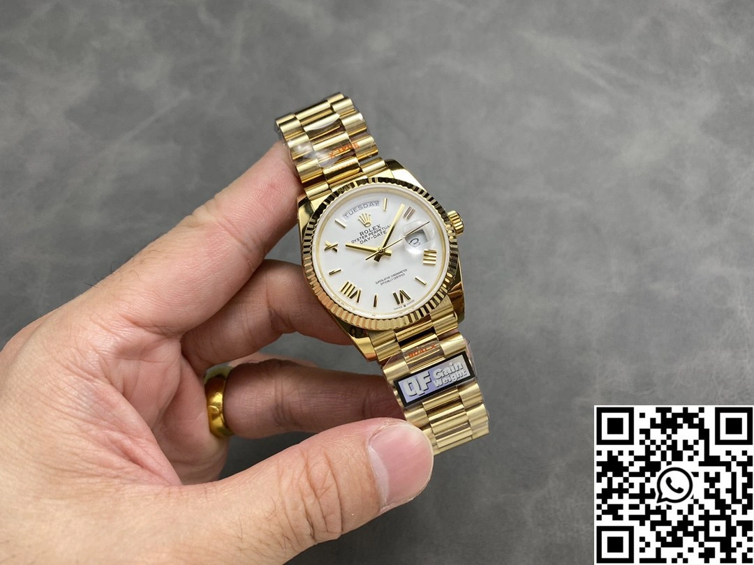 Rolex Day Date 36mm M128238-0113 QF Factory v5 Tungsten Steel Yellow Gold White Dial Resilient 987