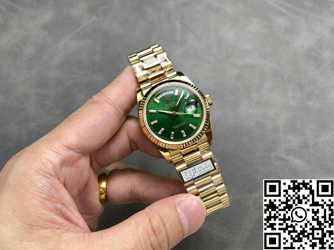 Rolex Day Date 36mm M128238-0130 QF Factory v5 Tungsten Steel Yellow Gold Green Dial SmoothTexture 1000