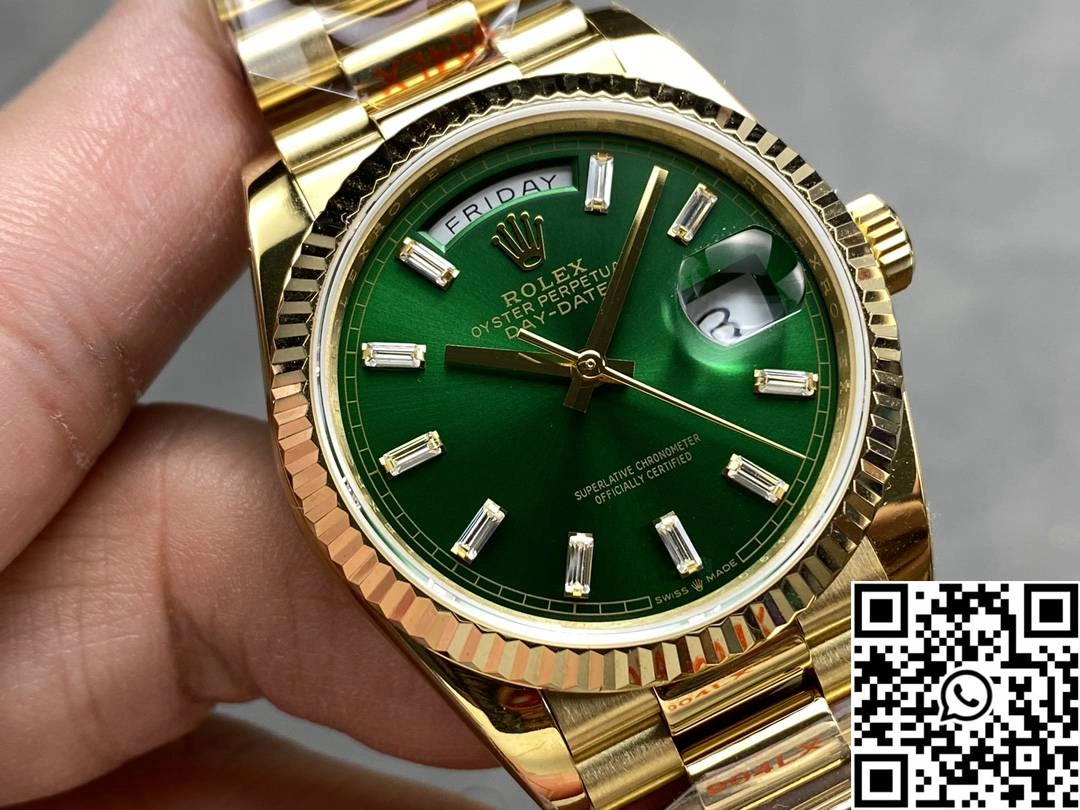 Rolex Day Date 36mm M128238-0130 QF Factory v5 Tungsten Steel Yellow Gold Green Dial SmoothTexture 1000