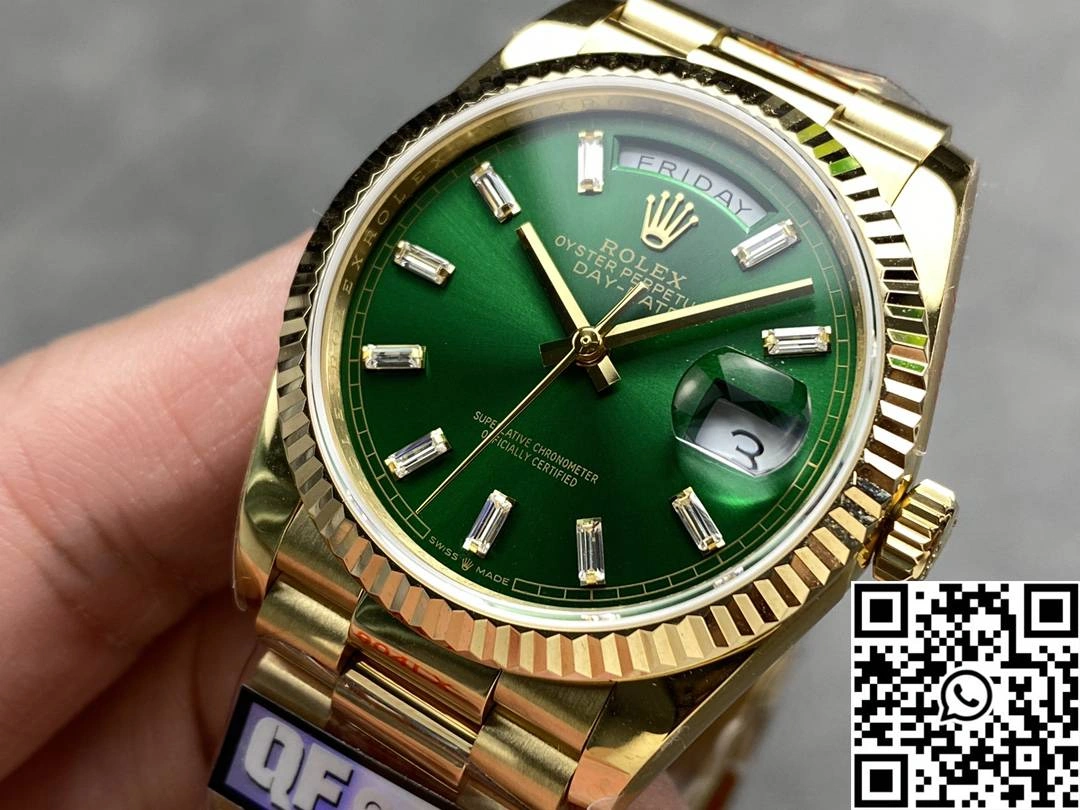 Rolex Day Date 36mm M128238-0130 QF Factory v5 Tungsten Steel Yellow Gold Green Dial SmoothTexture 1000