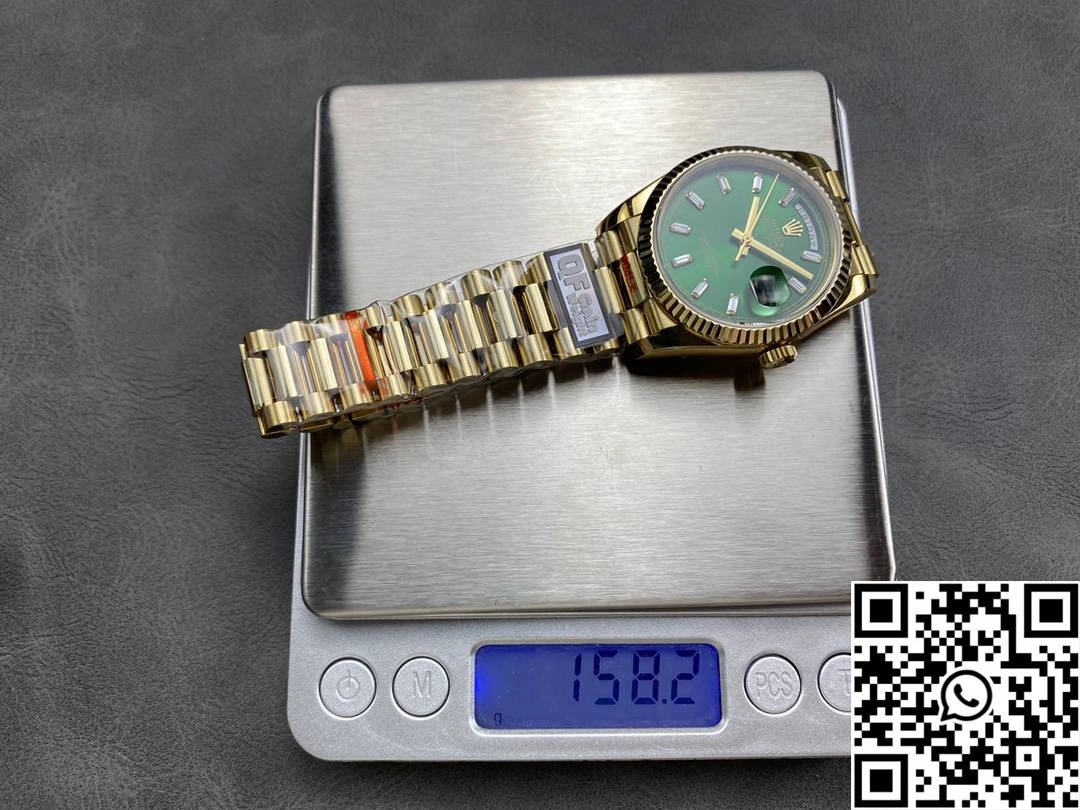 Rolex Day Date 36mm M128238-0130 QF Factory v5 Tungsten Steel Yellow Gold Green Dial SmoothTexture 1000