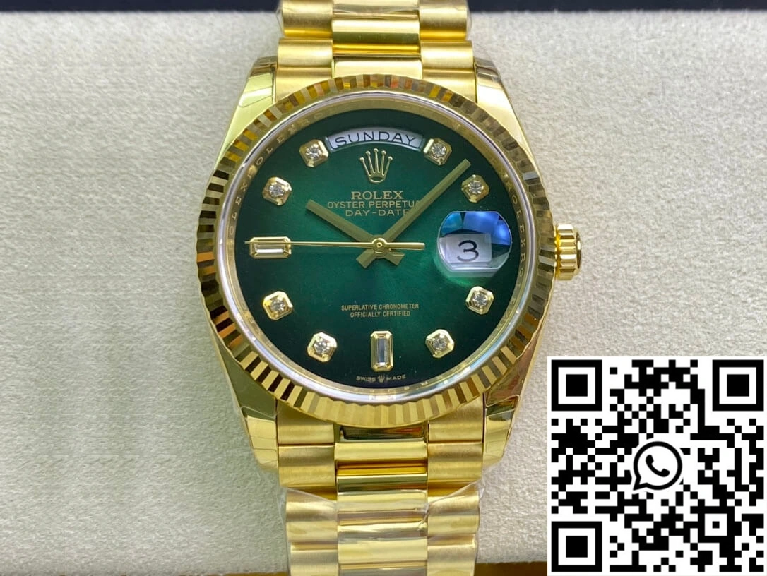 Contemporary Rolex Day-Date M128238-0069 Yellow Gold EW Factory Gradual Green Dial 1009
