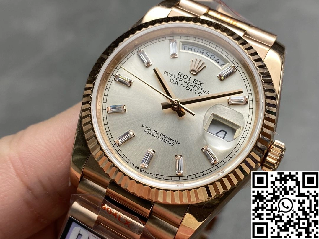 Breathable Rolex Day Date M228235-0004 QF Factory v5 Tungsten Steel Rose Gold Silver Dial 938