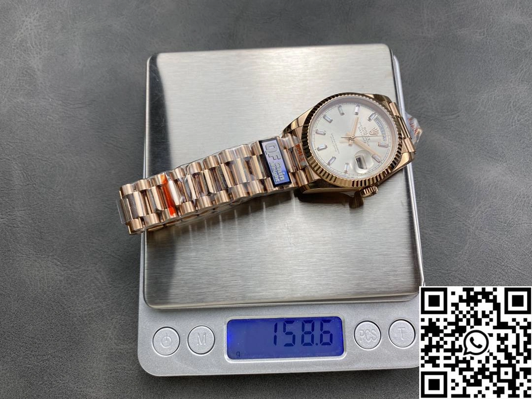 Breathable Rolex Day Date M228235-0004 QF Factory v5 Tungsten Steel Rose Gold Silver Dial 938