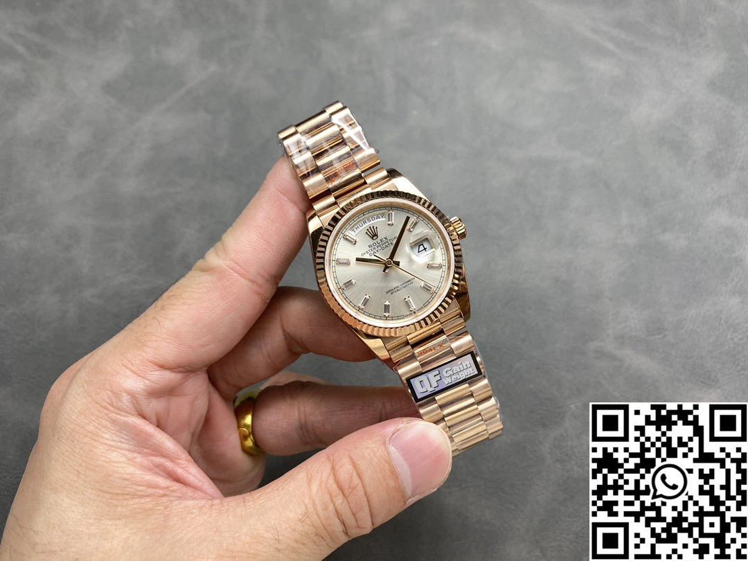 Breathable Rolex Day Date M228235-0004 QF Factory v5 Tungsten Steel Rose Gold Silver Dial 938