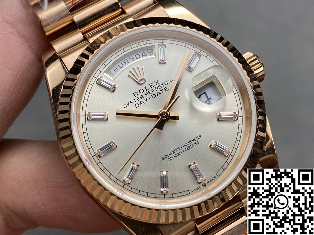 Breathable Rolex Day Date M228235-0004 QF Factory v5 Tungsten Steel Rose Gold Silver Dial 938