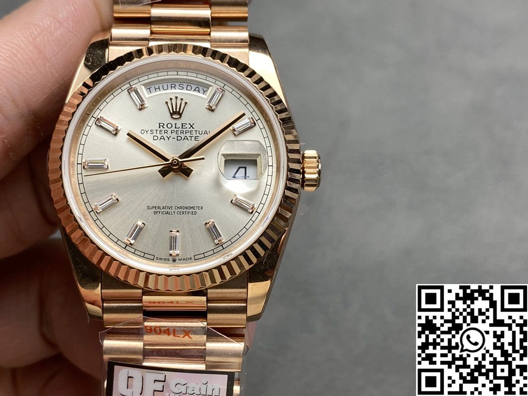 Breathable Rolex Day Date M228235-0004 QF Factory v5 Tungsten Steel Rose Gold Silver Dial 938