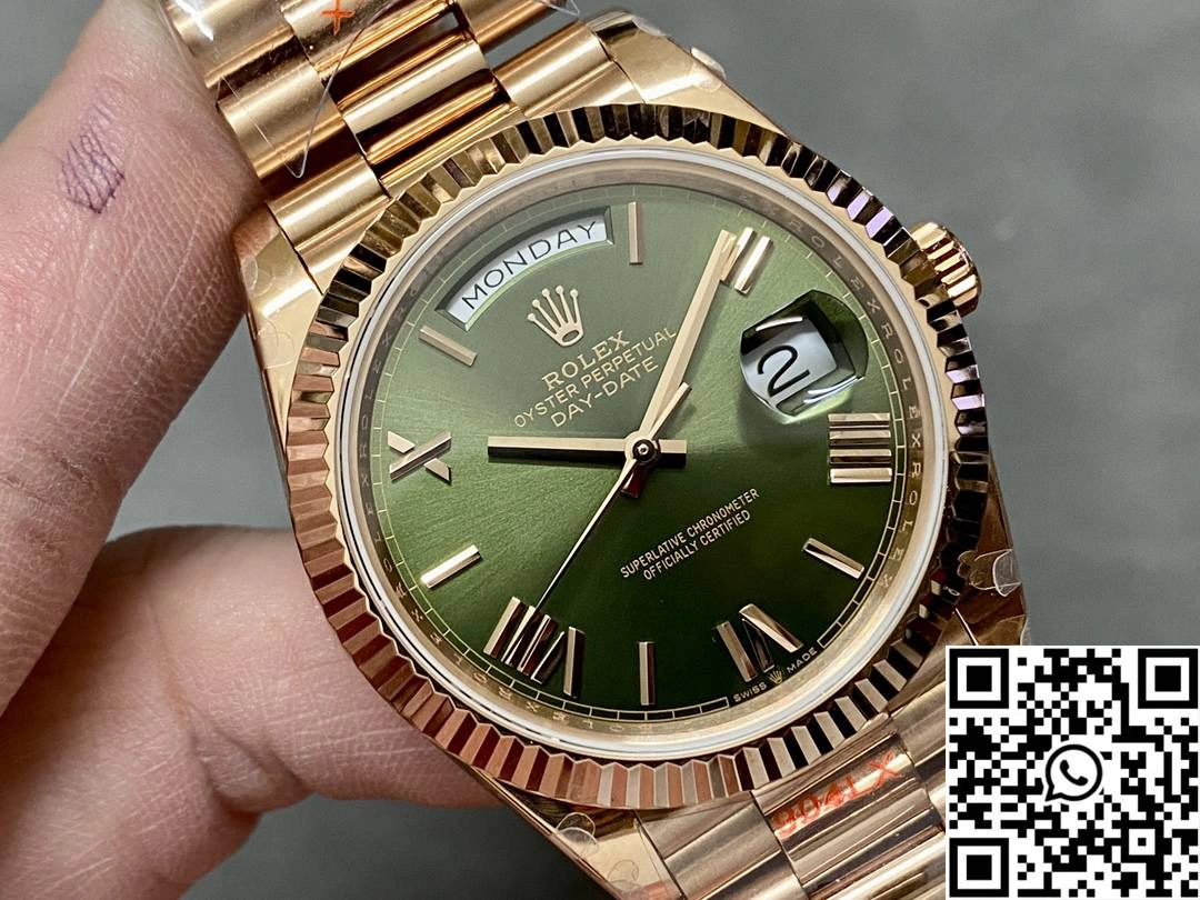 Rolex Day Date M228235-0025 QF Factory v5 Tungsten Steel Rose Gold Green Dial Functional 1006
