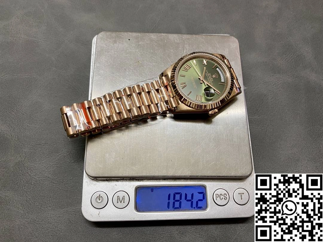 Rolex Day Date M228235-0025 QF Factory v5 Tungsten Steel Rose Gold Green Dial Functional 1006