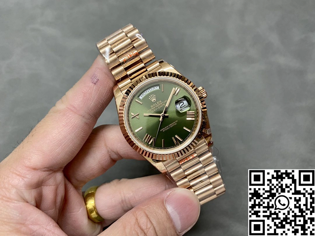 Rolex Day Date M228235-0025 QF Factory v5 Tungsten Steel Rose Gold Green Dial Functional 1006