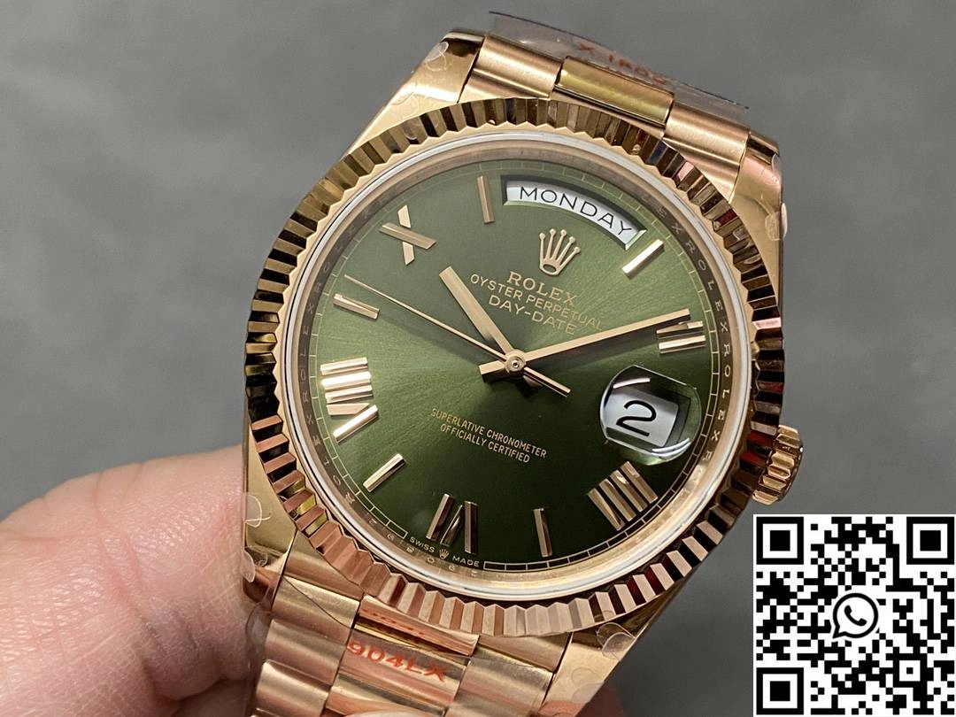 Rolex Day Date M228235-0025 QF Factory v5 Tungsten Steel Rose Gold Green Dial Functional 1006