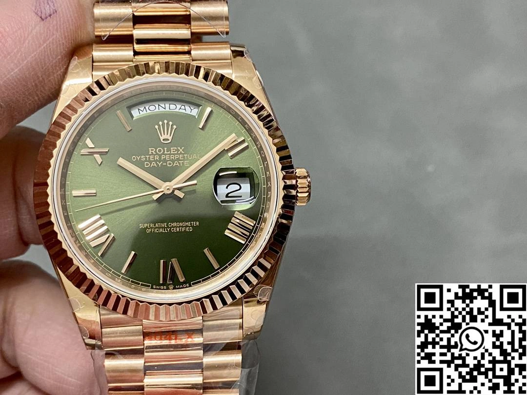 Rolex Day Date M228235-0025 QF Factory v5 Tungsten Steel Rose Gold Green Dial Functional 1006