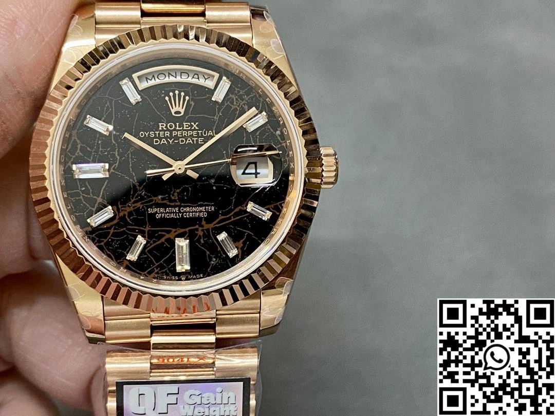 Rolex Day Date M228235-0045 QF Factory v5 Tungsten Steel Rose Gold Black Dial Diamond Hourmarker EasyCare 968