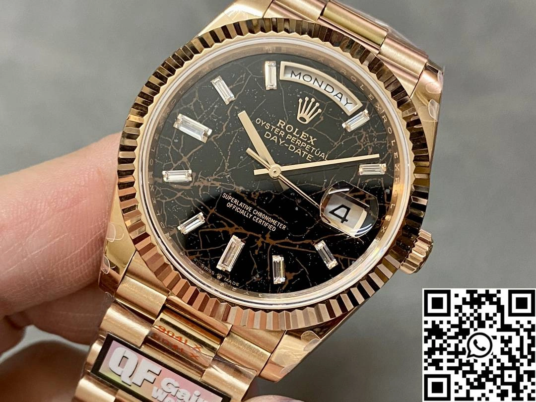 Rolex Day Date M228235-0045 QF Factory v5 Tungsten Steel Rose Gold Black Dial Diamond Hourmarker EasyCare 968