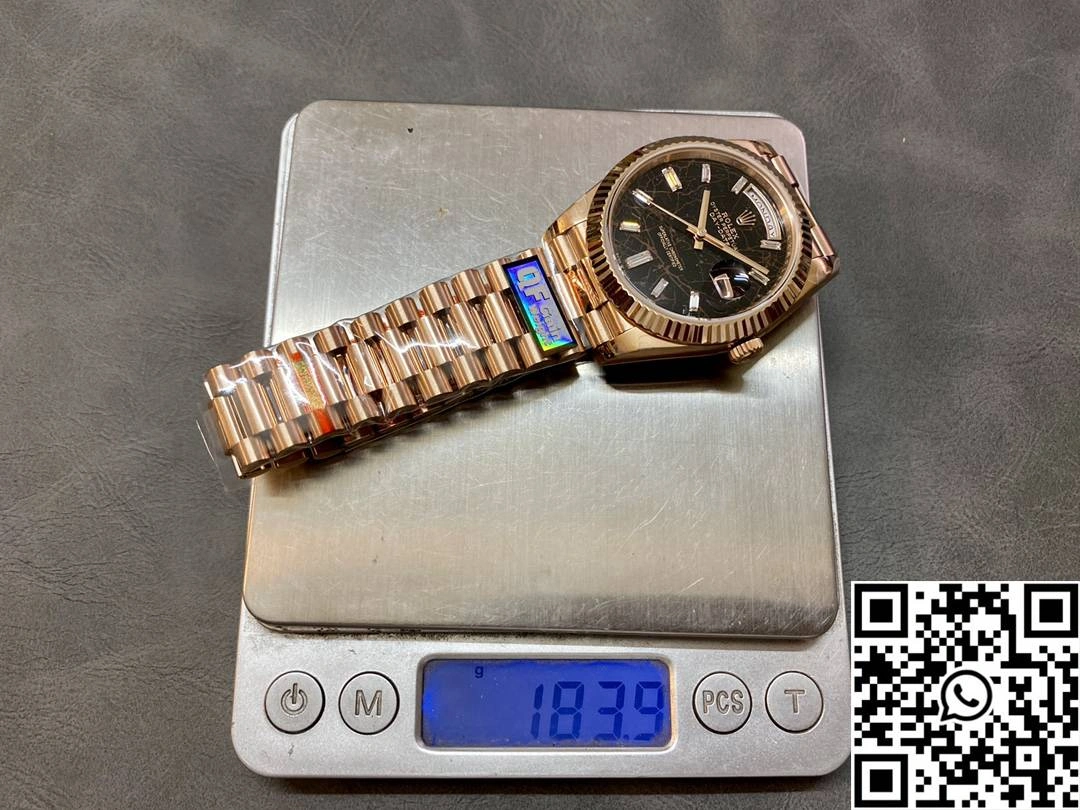 Rolex Day Date M228235-0045 QF Factory v5 Tungsten Steel Rose Gold Black Dial Diamond Hourmarker EasyCare 968