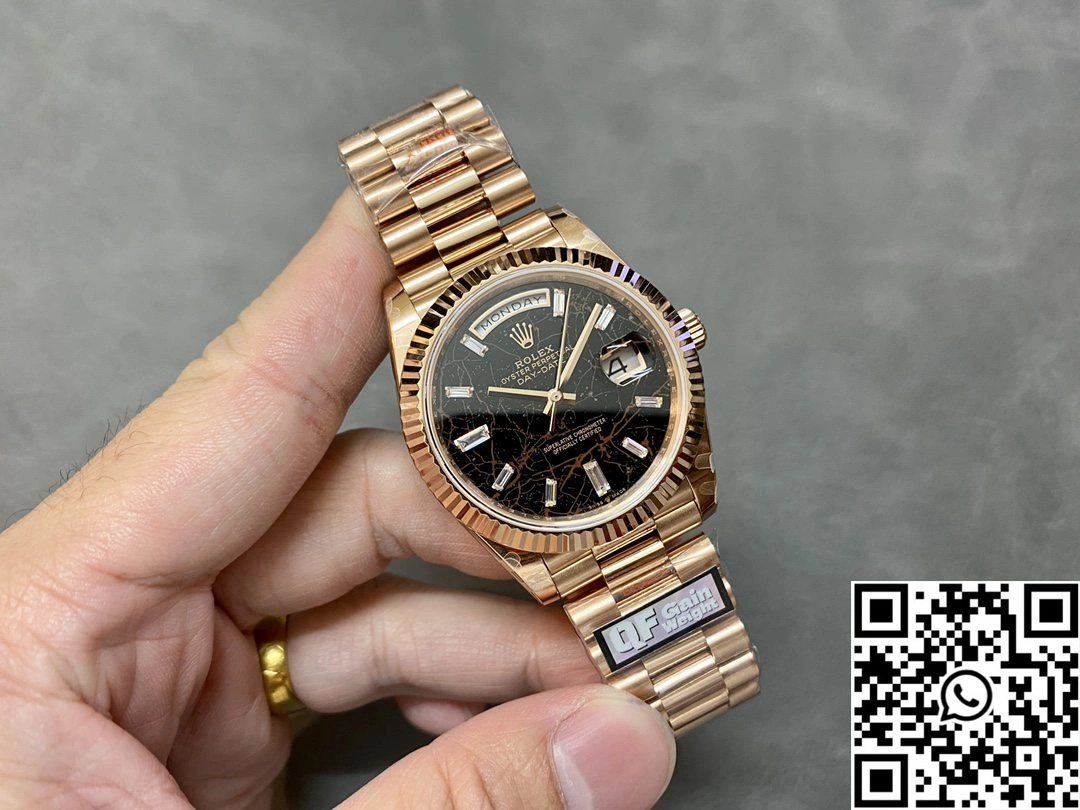 Rolex Day Date M228235-0045 QF Factory v5 Tungsten Steel Rose Gold Black Dial Diamond Hourmarker EasyCare 968