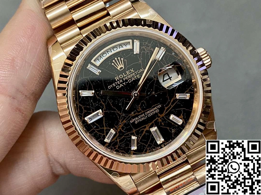 Rolex Day Date M228235-0045 QF Factory v5 Tungsten Steel Rose Gold Black Dial Diamond Hourmarker EasyCare 968