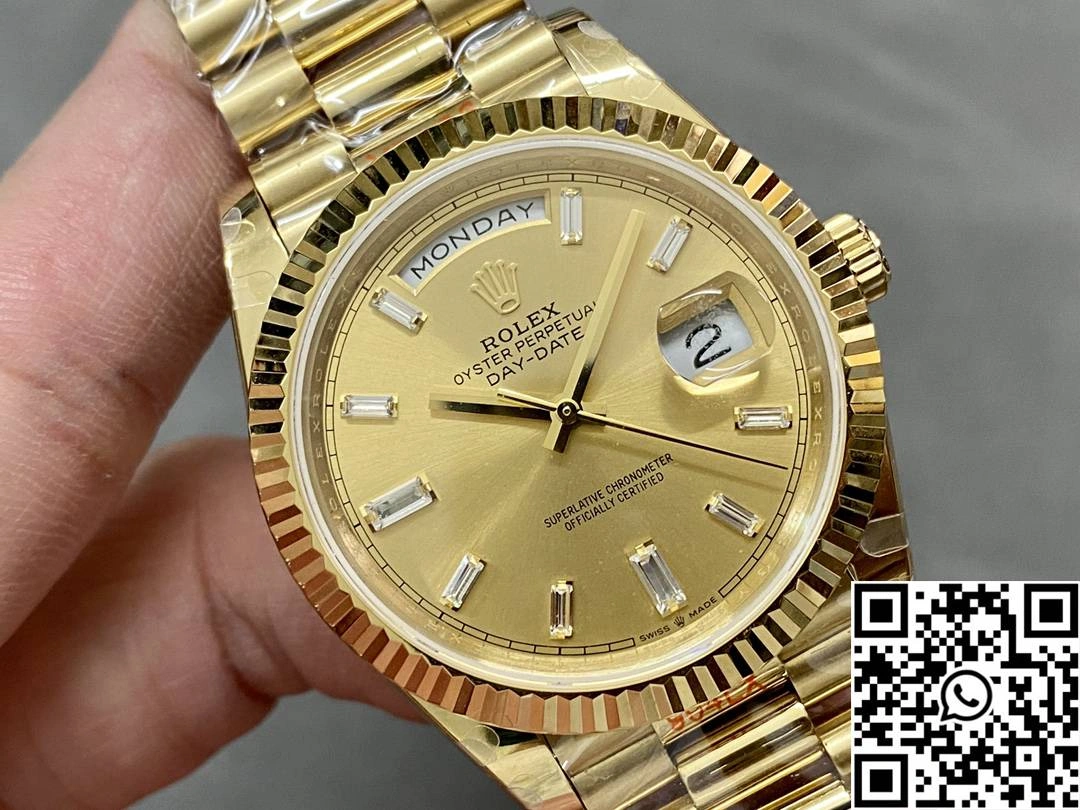 Rolex Day Date M228238-0005 QF Factory v5 Tungsten Steel Gold Dial Diamond Hourmarker SmoothTexture 983
