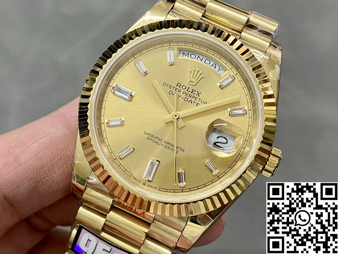 Rolex Day Date M228238-0005 QF Factory v5 Tungsten Steel Gold Dial Diamond Hourmarker SmoothTexture 983