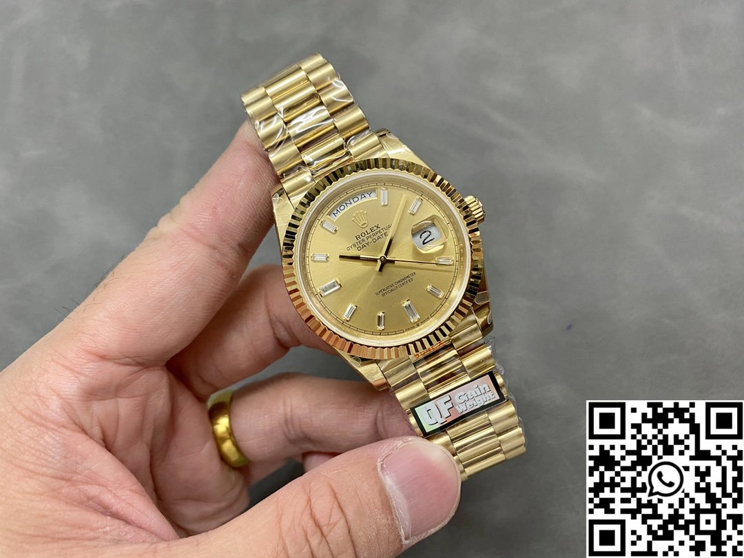 Rolex Day Date M228238-0005 QF Factory v5 Tungsten Steel Gold Dial Diamond Hourmarker SmoothTexture 983