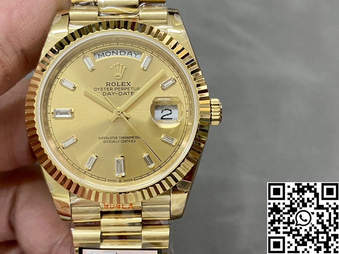 Rolex Day Date M228238-0005 QF Factory v5 Tungsten Steel Gold Dial Diamond Hourmarker SmoothTexture 983