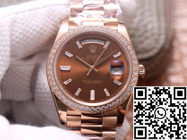 Unique Rolex Day-Date M228345RBR-0006 EW Factory Diamond Chocolate Color Dial 974