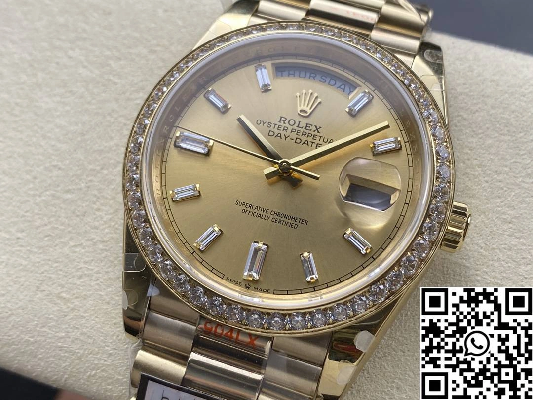 Rolex Day Date M228348rbr-0002 QF Factory v5 Tungsten Steel Gold Dial Functional 955