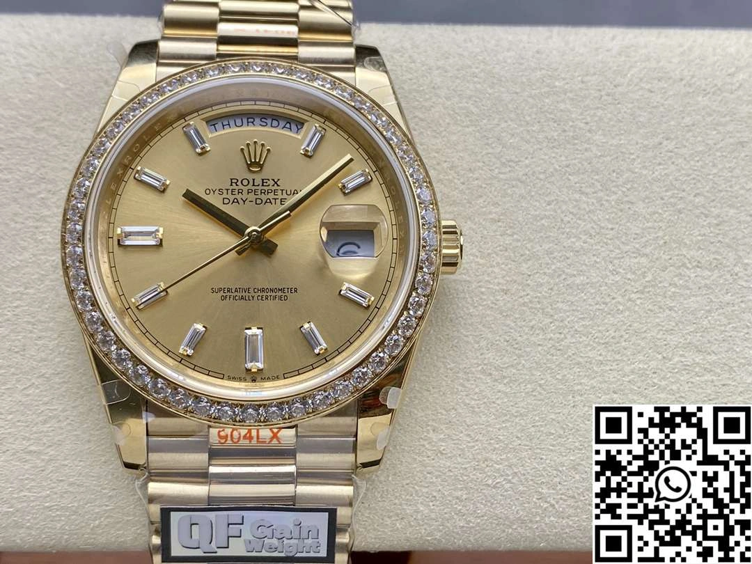 Rolex Day Date M228348rbr-0002 QF Factory v5 Tungsten Steel Gold Dial Functional 955