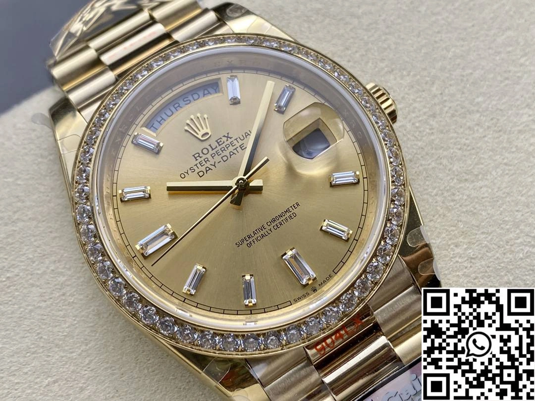 Rolex Day Date M228348rbr-0002 QF Factory v5 Tungsten Steel Gold Dial Functional 955