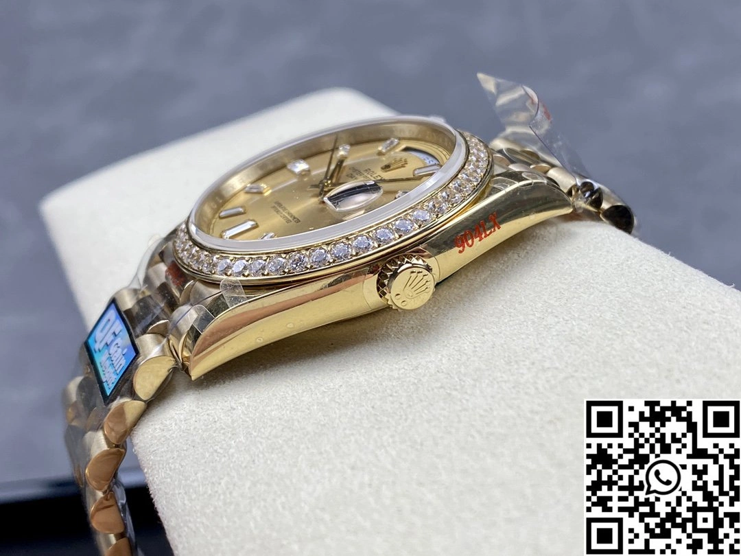 Rolex Day Date M228348rbr-0002 QF Factory v5 Tungsten Steel Gold Dial Functional 955