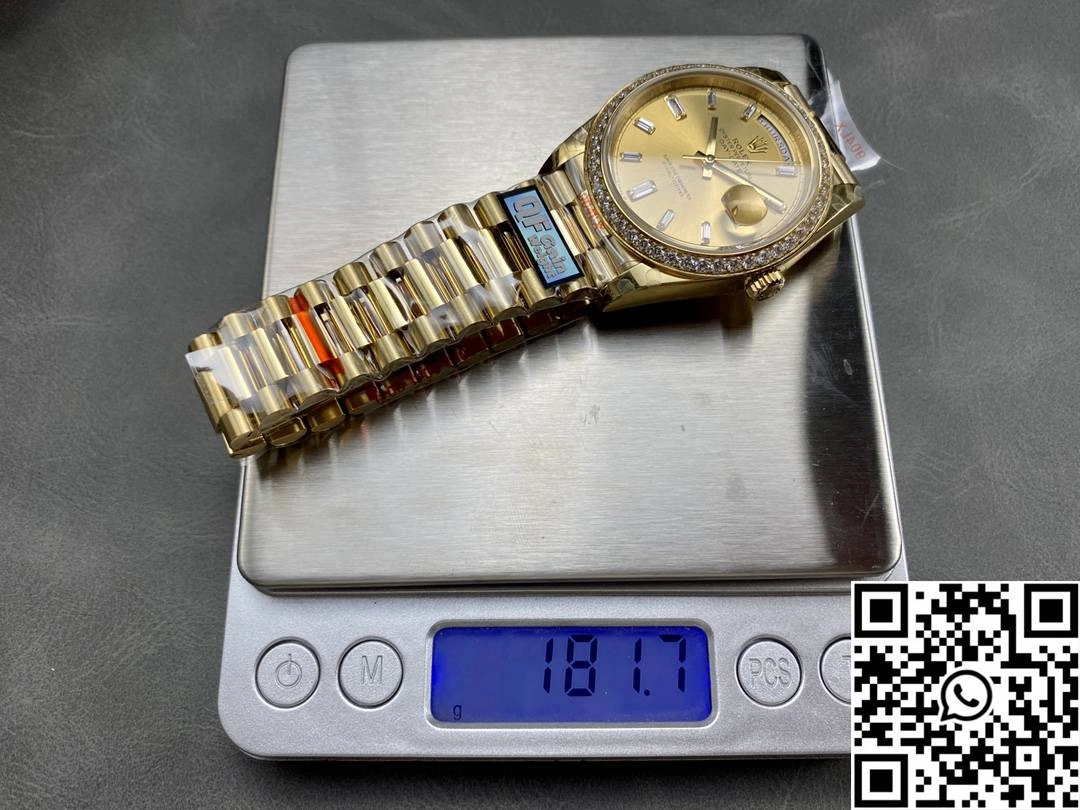 Rolex Day Date M228348rbr-0002 QF Factory v5 Tungsten Steel Gold Dial Functional 955