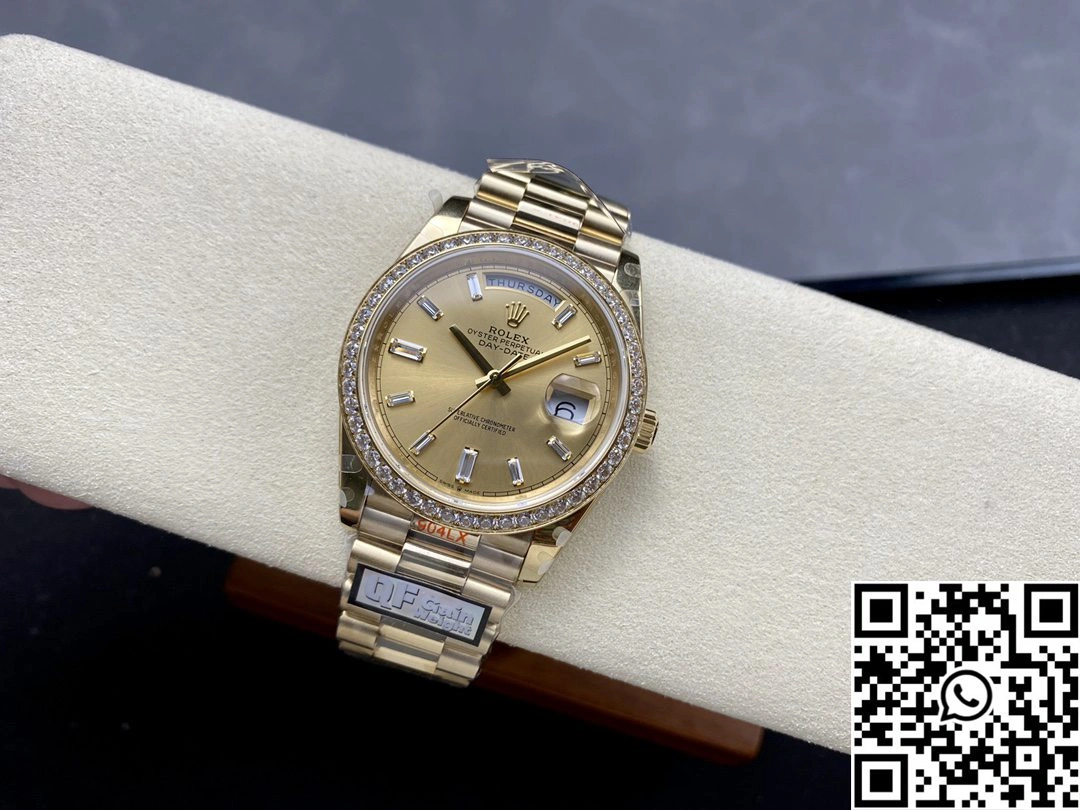 Rolex Day Date M228348rbr-0002 QF Factory v5 Tungsten Steel Gold Dial Functional 955