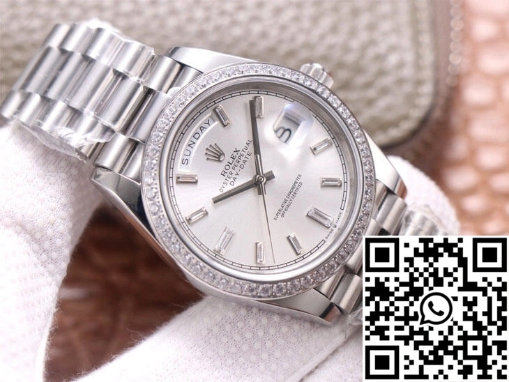 Sustainable Rolex Day-Date M228349RBR-0001 EW Factory Diamond Silver Dial 1031