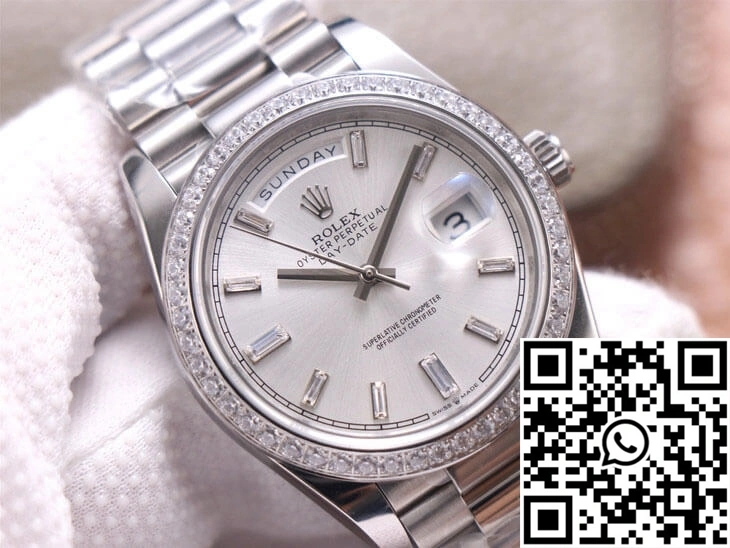 Sustainable Rolex Day-Date M228349RBR-0001 EW Factory Diamond Silver Dial 1031