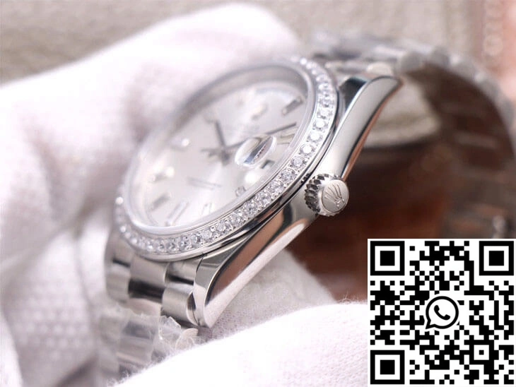 Sustainable Rolex Day-Date M228349RBR-0001 EW Factory Diamond Silver Dial 1031