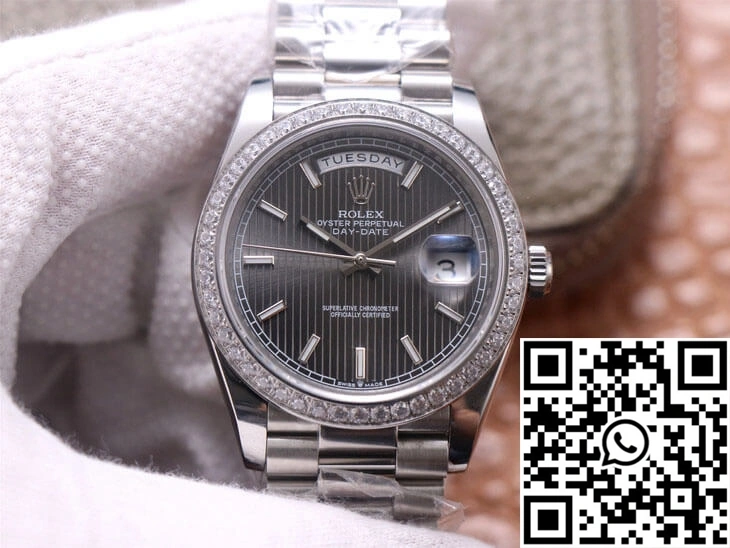 WrinkleFree Rolex Day-Date M228349RBR-0008 EW Factory White Gold Grey Dial 980