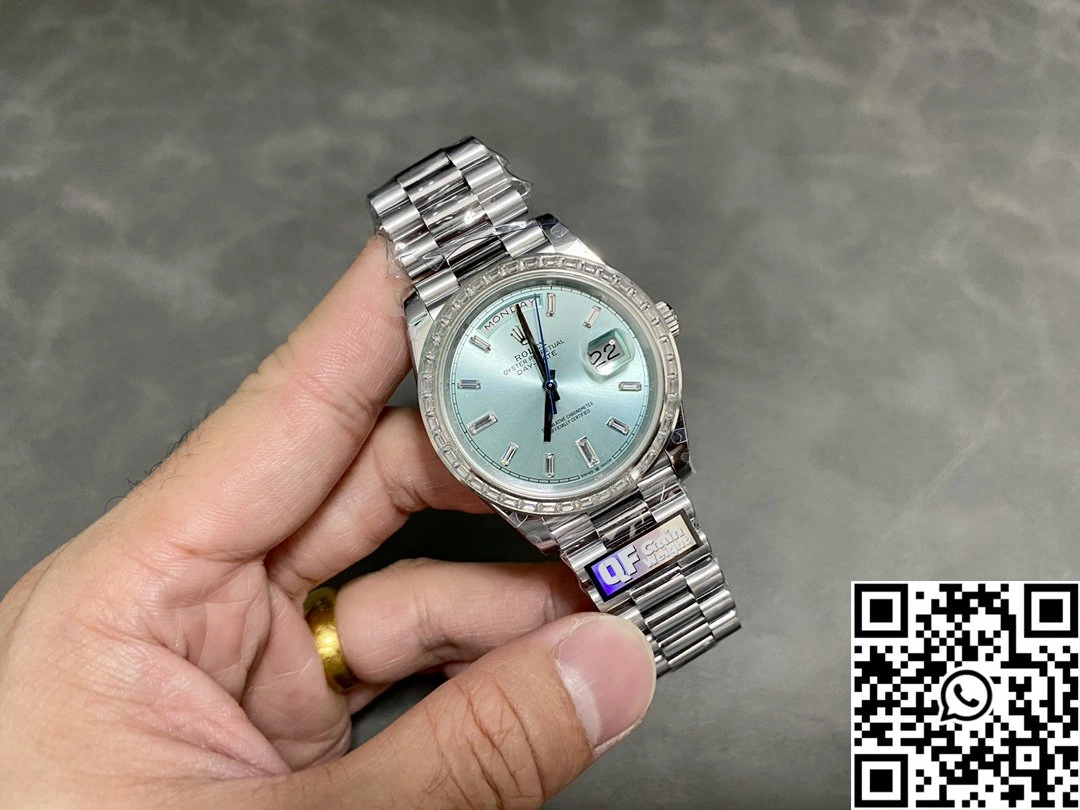 Rolex Day Date M228396tbr-0002 QF Factory v5 Tungsten Steel Blue Dial Diamond Bezel WrinkleFree 967