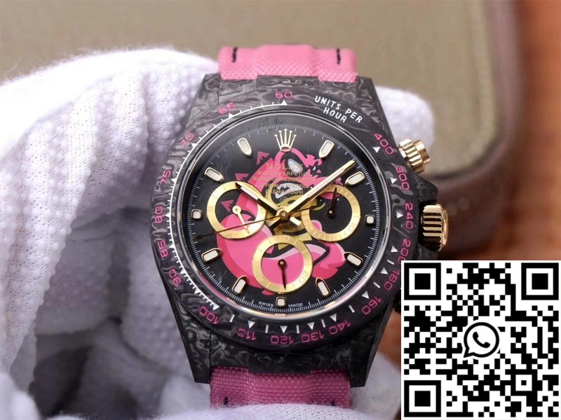 Sleek Rolex Daytona Cosmos Chronograph Carbon Fiber Edition Pink Exploded Dragon Dial 1049