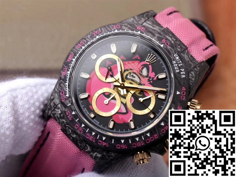 Sleek Rolex Daytona Cosmos Chronograph Carbon Fiber Edition Pink Exploded Dragon Dial 1049